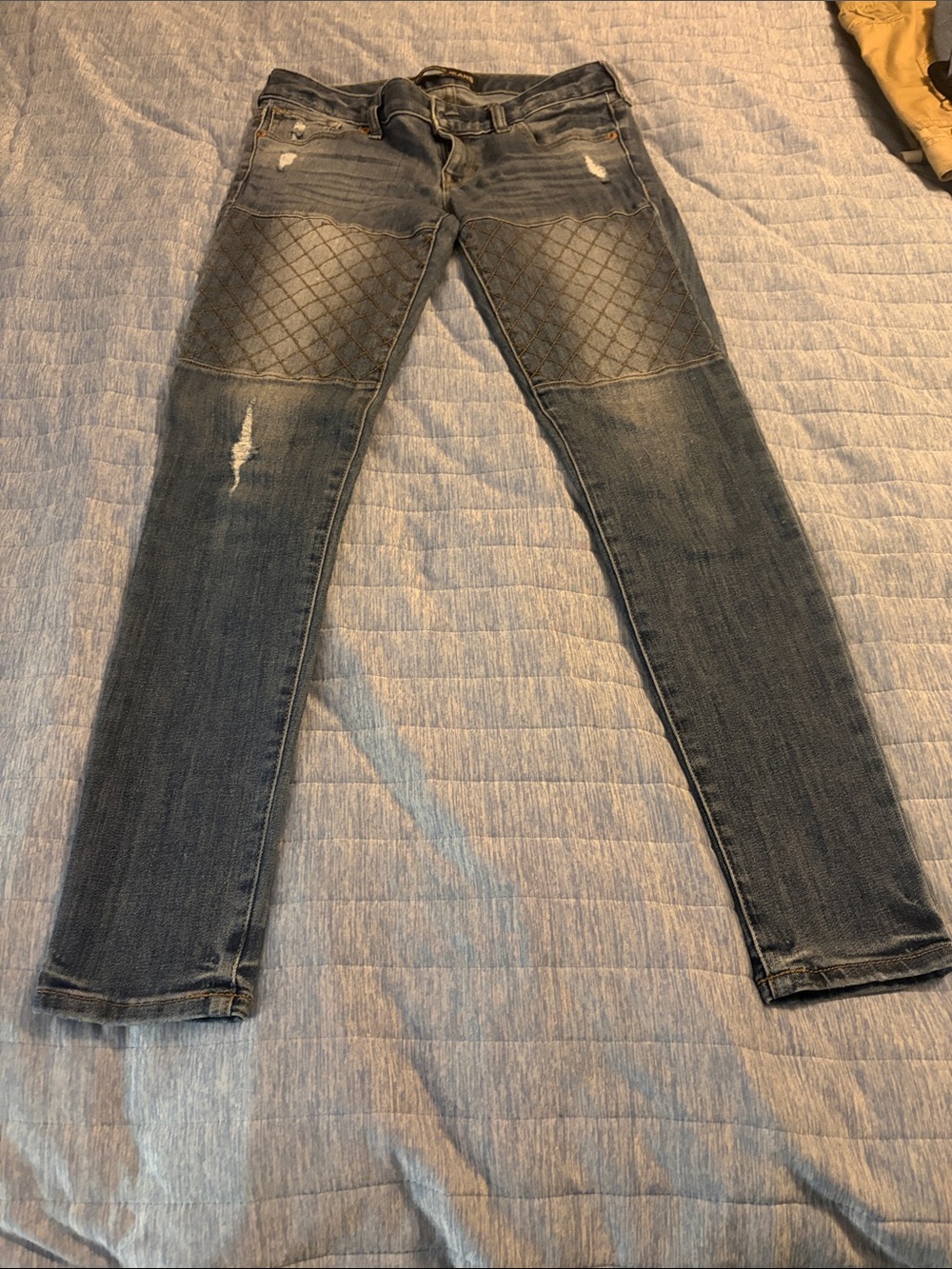 Express Women's Quilted Thigh Skinny Jeans - Dark Gray Wash